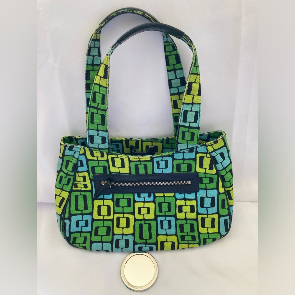 Angela Adams Geometric Printed Canvas and Leather Shoulder Bag. Great Pre-owned.